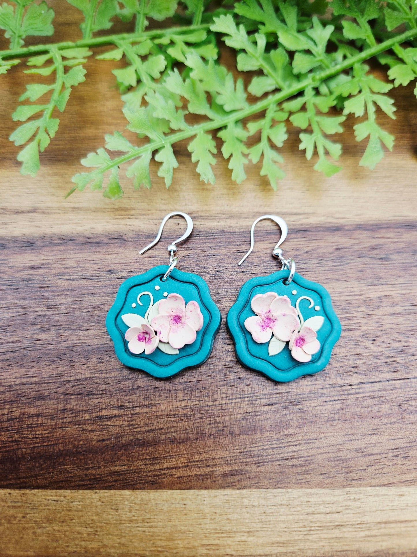 Earring dangles - scalloped floral circle