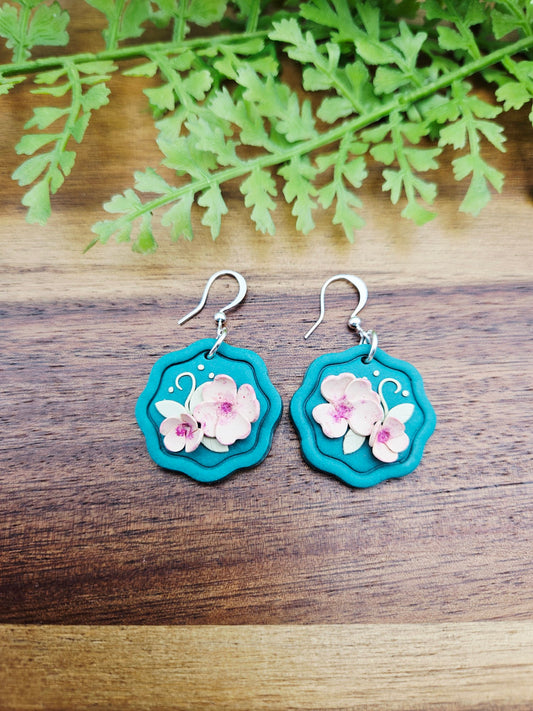 Earring dangles - scalloped floral circle