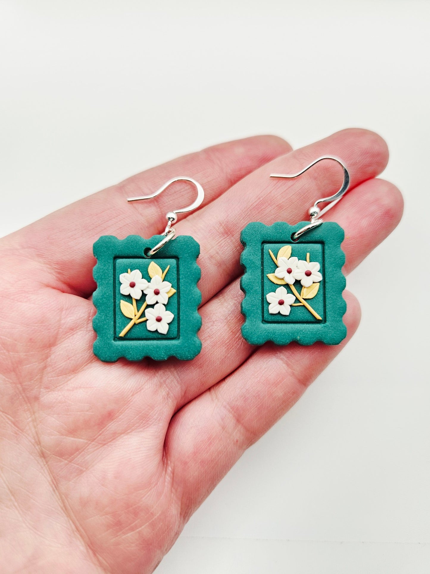 Earring dangles - floral postage stamps