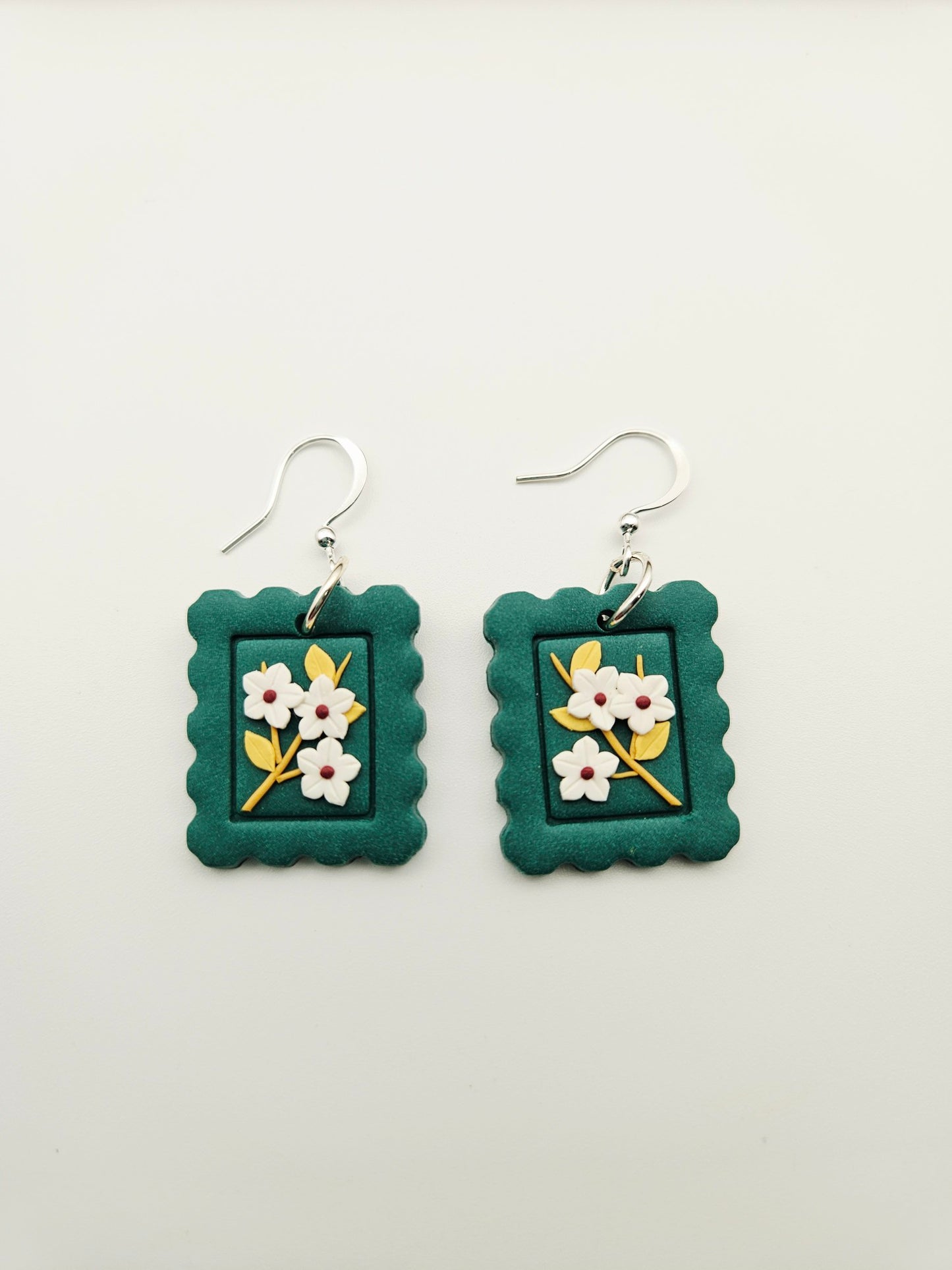 Earring dangles - floral postage stamps