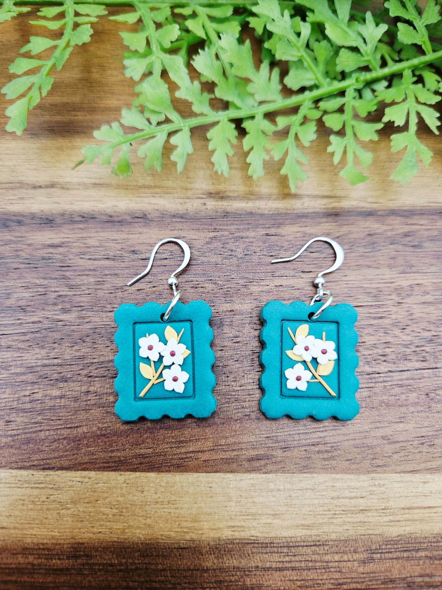 Earring dangles - floral postage stamps