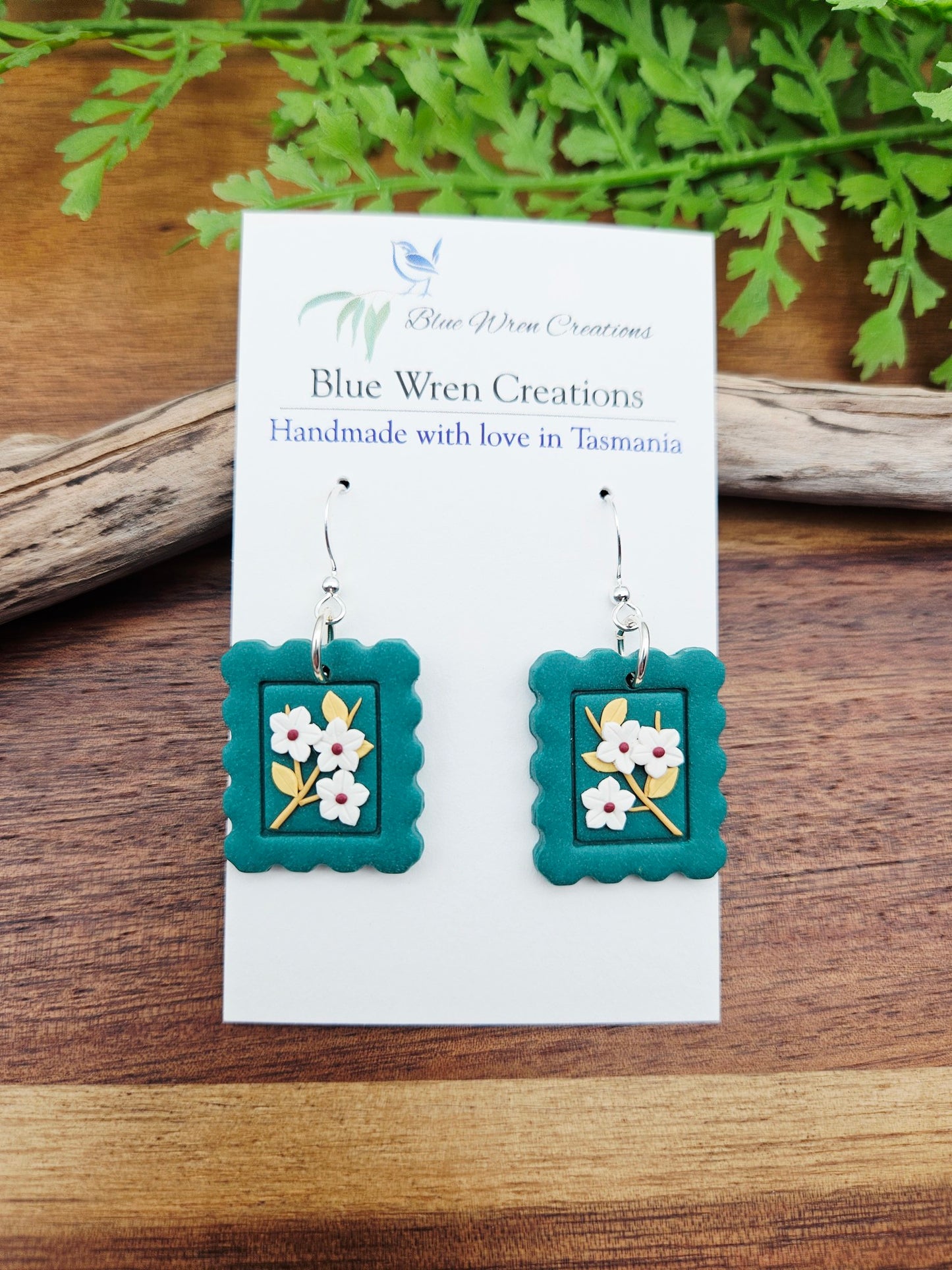 Earring dangles - floral postage stamps