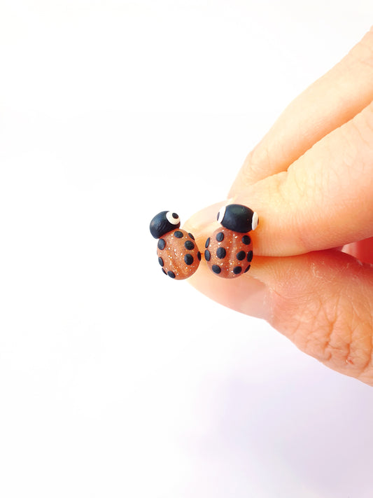 Earring studs - rose gold sparkle lady bugs