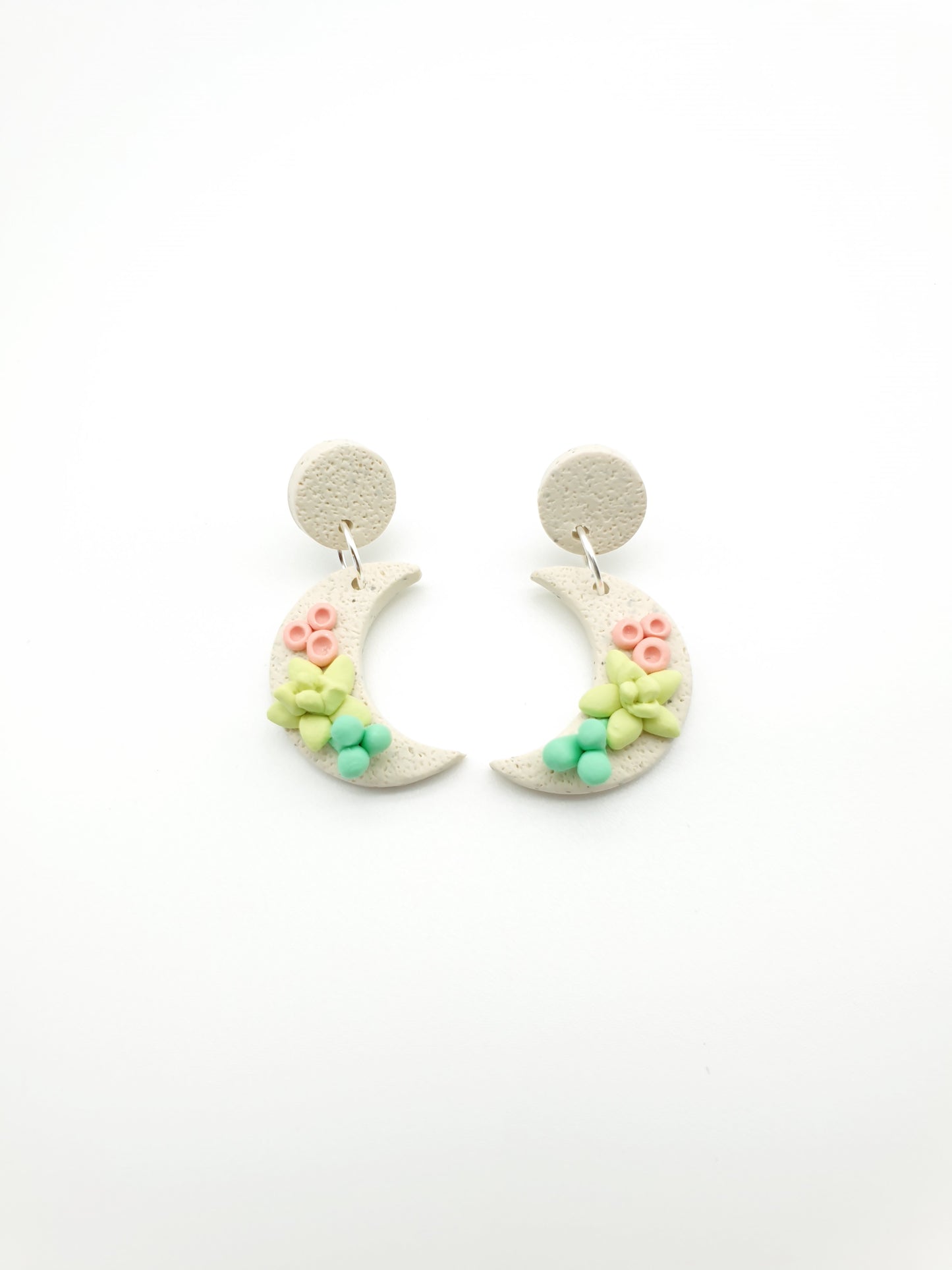 Earring dangles - moons with succulents