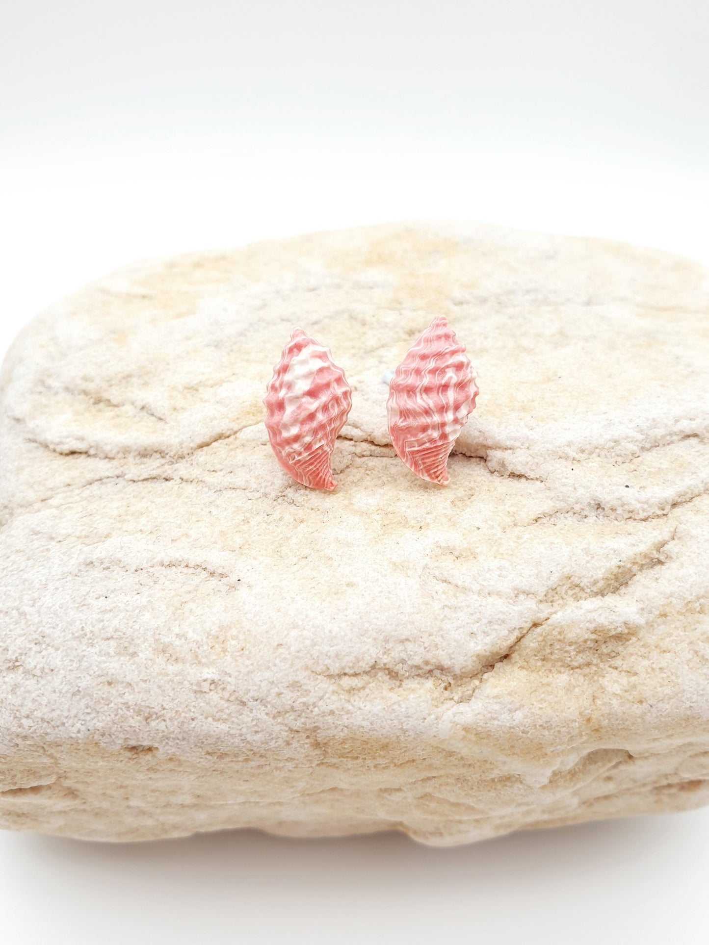 Earring studs - pink & white scotch bonnet shells