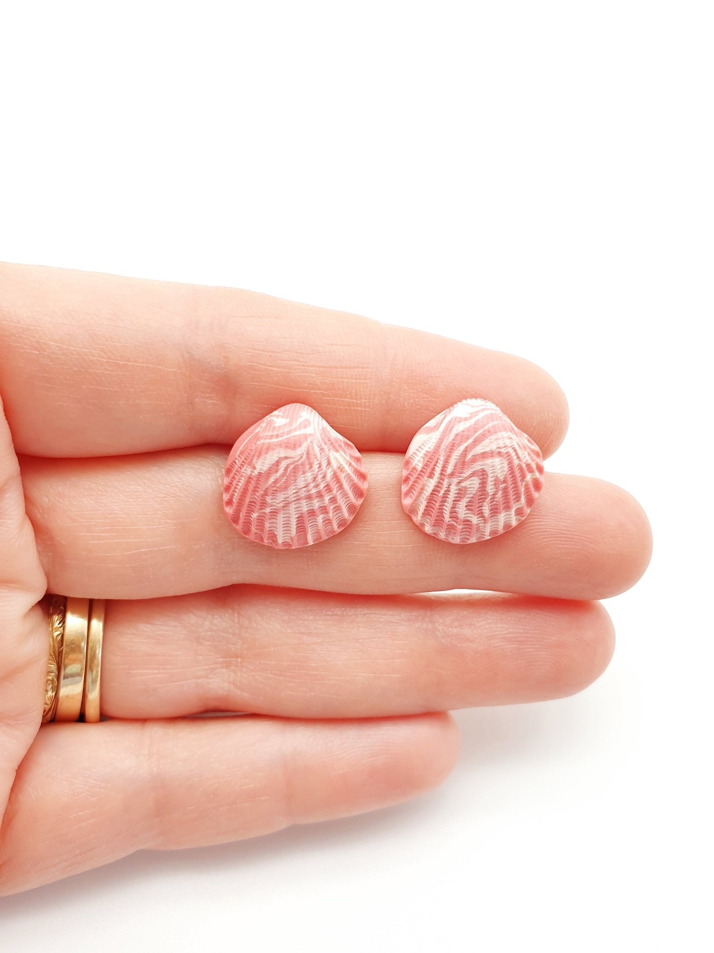 Earring studs - pink & white cockle shells