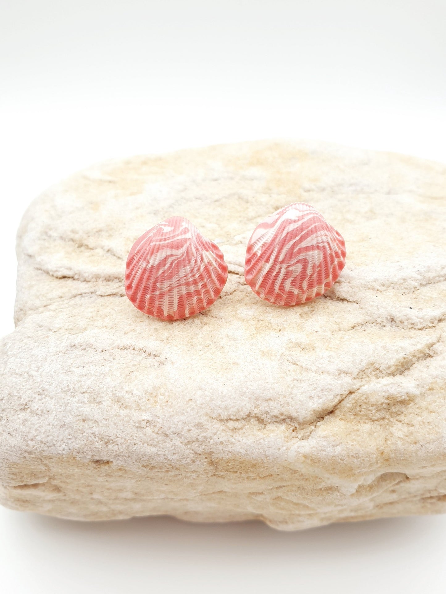 Earring studs - pink & white cockle shells