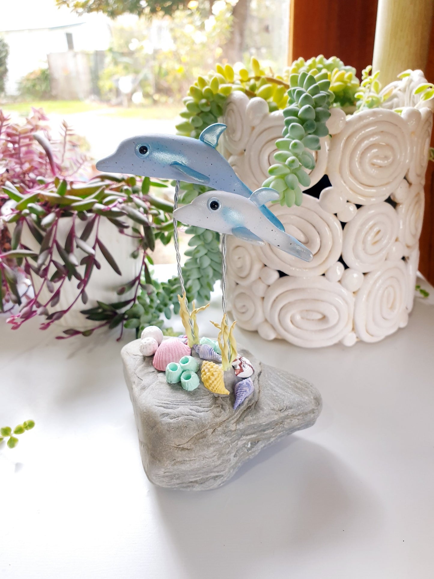Dolphin mum & baby sculpture - Opal & Pearl