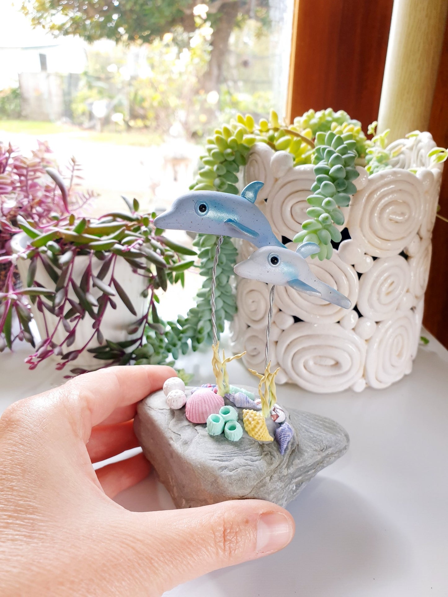 Dolphin mum & baby sculpture - Opal & Pearl